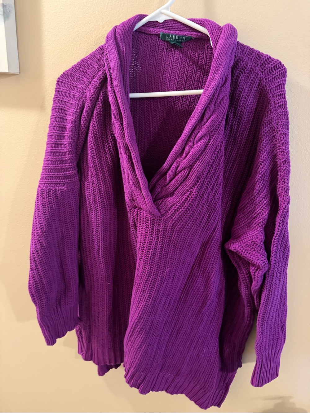 Lauren Ralph Lauren Purple Cable-Knit Shawl Collar Sweater oversized and size 1X